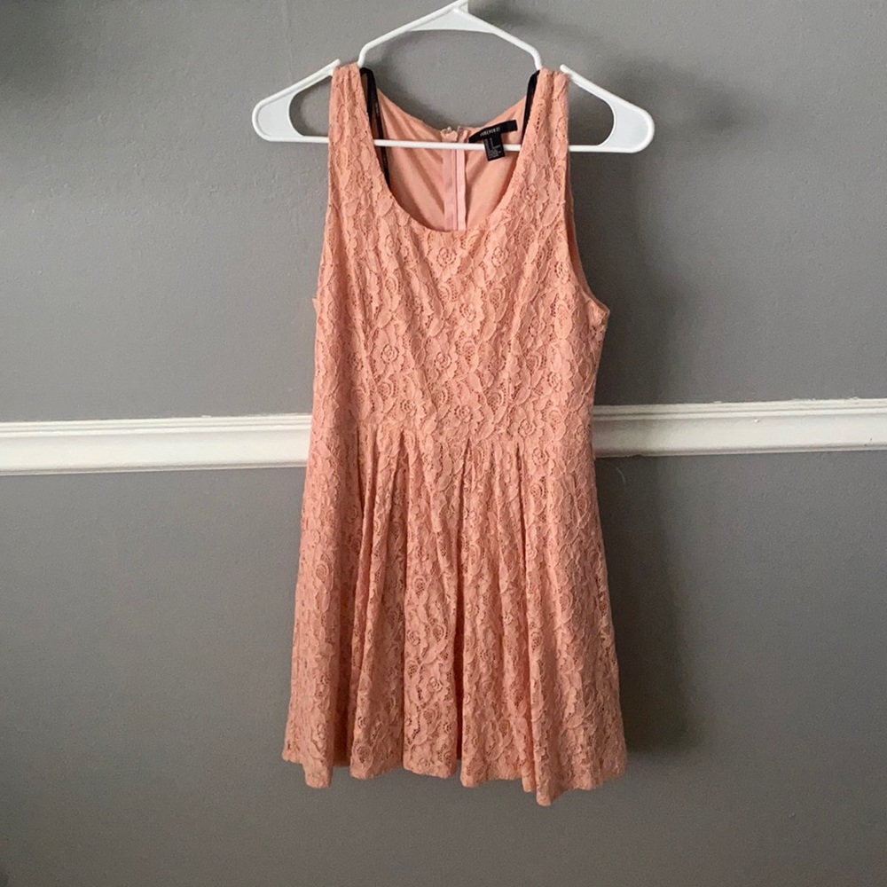 Peach, floral lace dress